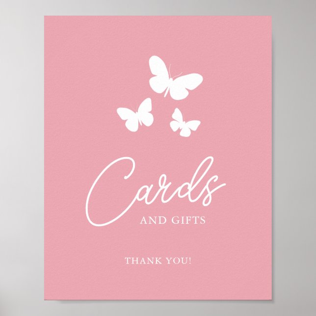 Pink Butterflies Cards Gifts Bridal Shower Sign (Front)