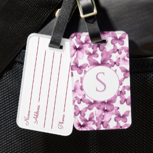 Pink Butterflies Custom Monogram Luggage Tag