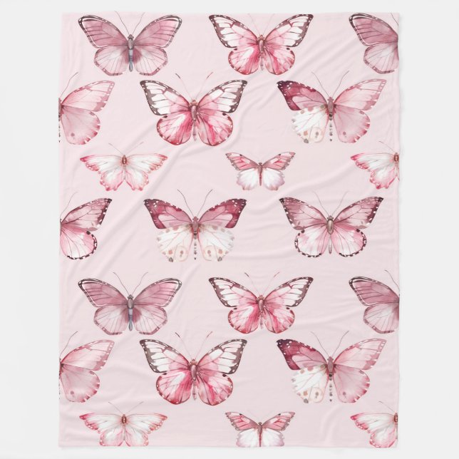 Pink Butterflies Fleece Blanket (Front)
