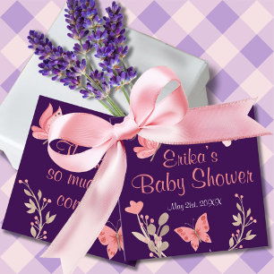 Pink Butterflies Floral Purple Baby Shower Favour Tags