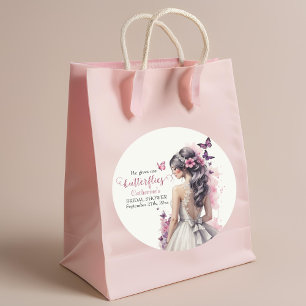 Pink Butterflies Floral Wedding Gown Bridal Shower Classic Round Sticker