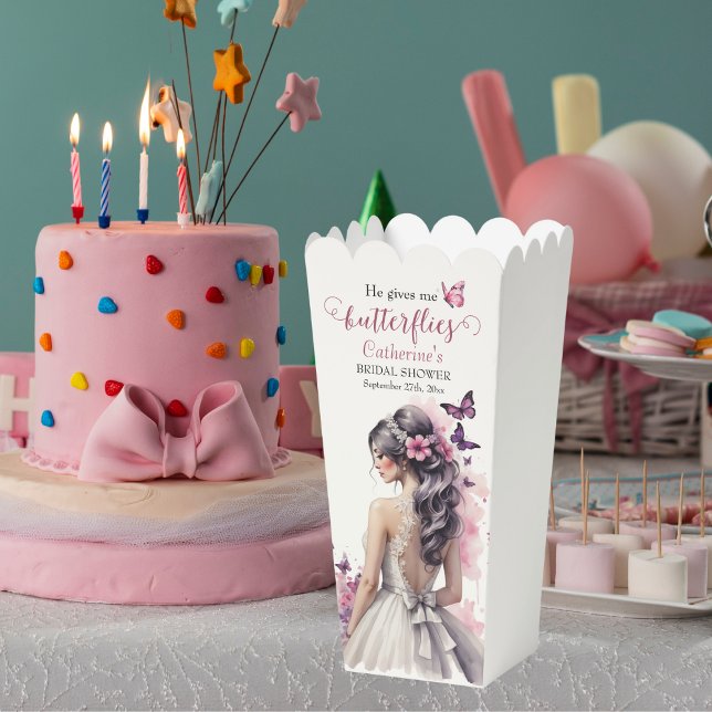 Pink Butterflies Floral Wedding Gown Bridal Shower Favour Box (Creator Uploaded)