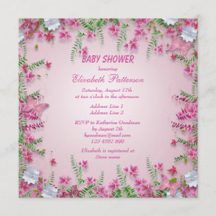 Pink Butterflies, Flowers & Bows Baby Girl Shower Invitation