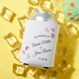 Pink Butterflies Garden Romantic Simple Wedding Can Cooler