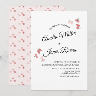Pink Butterflies Garden Romantic Simple Wedding Invitation