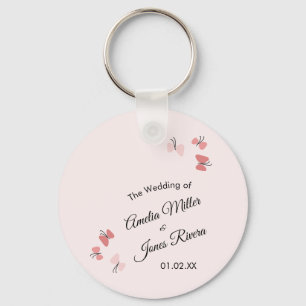 Pink Butterflies Garden Romantic Simple Wedding Key Ring