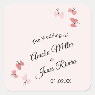 Pink Butterflies Garden Romantic Simple Wedding  Square Sticker