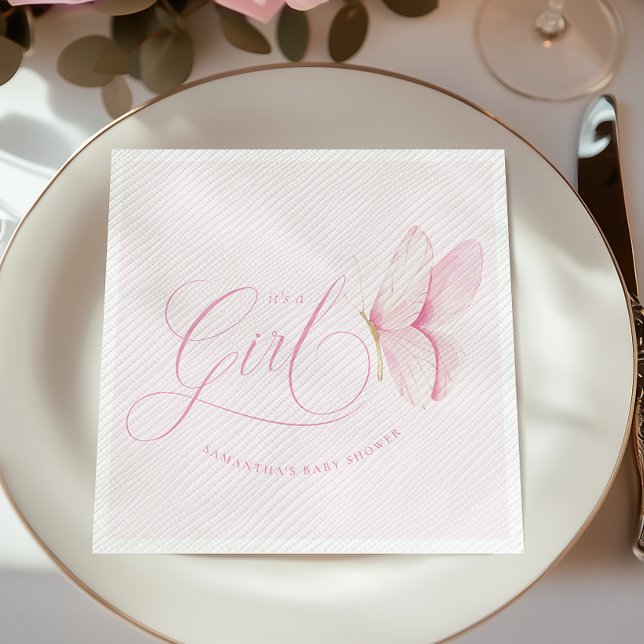 Pink Butterflies Girl Baby Shower Paper Napkins (Creator Uploaded)
