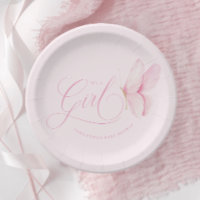 Pink Butterflies Girl Baby Shower Paper Plates