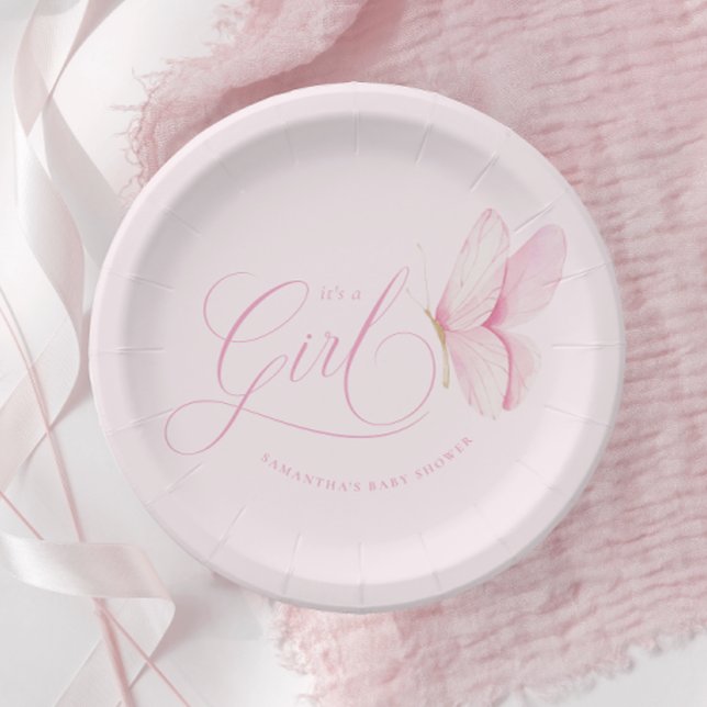 Pink Butterflies Girl Baby Shower Paper Plates (Creator Uploaded)