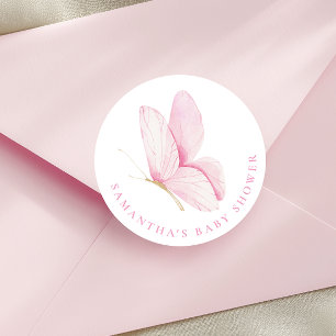 Pink Butterflies Girl Baby Shower Sticker