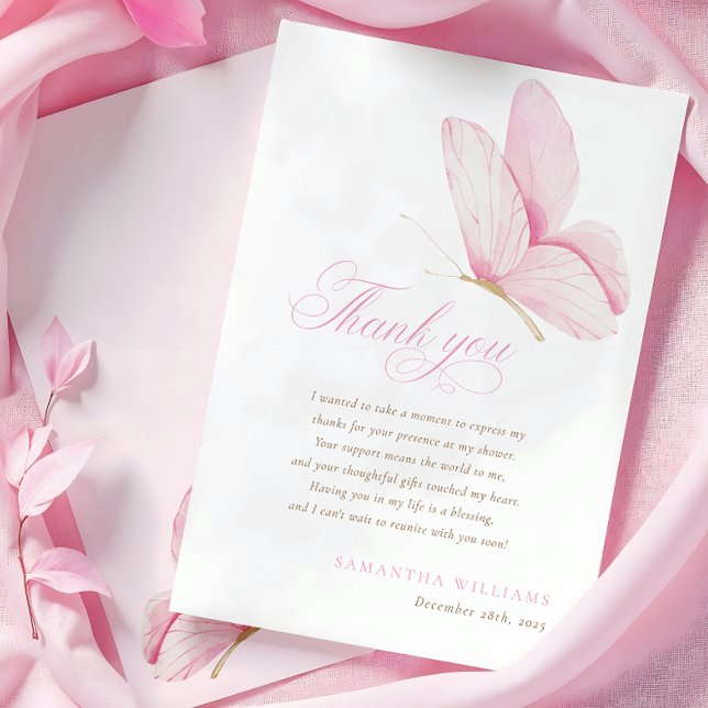 Pink Butterflies Girl Baby Shower Thank You Card (Creator Uploaded)