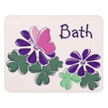 Pink Butterflies Green Purple Blooms Doodle Bath