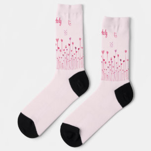 Pink Butterflies Hearts & Flowers Personalised Socks