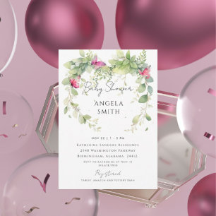 Pink Butterflies in Foliage Elegant Baby Shower Invitation