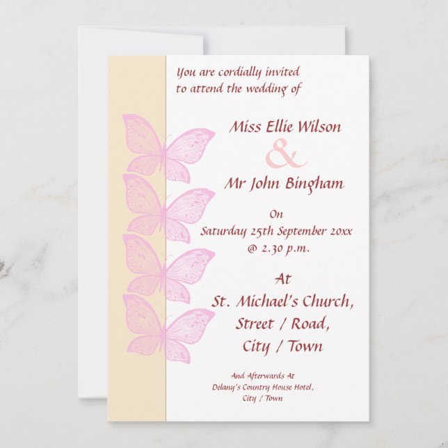 Pink Butterflies Invitation (Front)