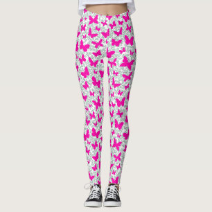 Pink Butterflies on plants No BG Leggings