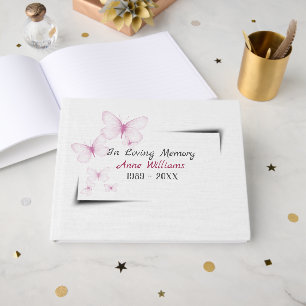 Pink Butterflies On White for Memorial Service Guest Book