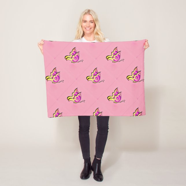 pink butterflies pattern fleece blanket (In Situ)
