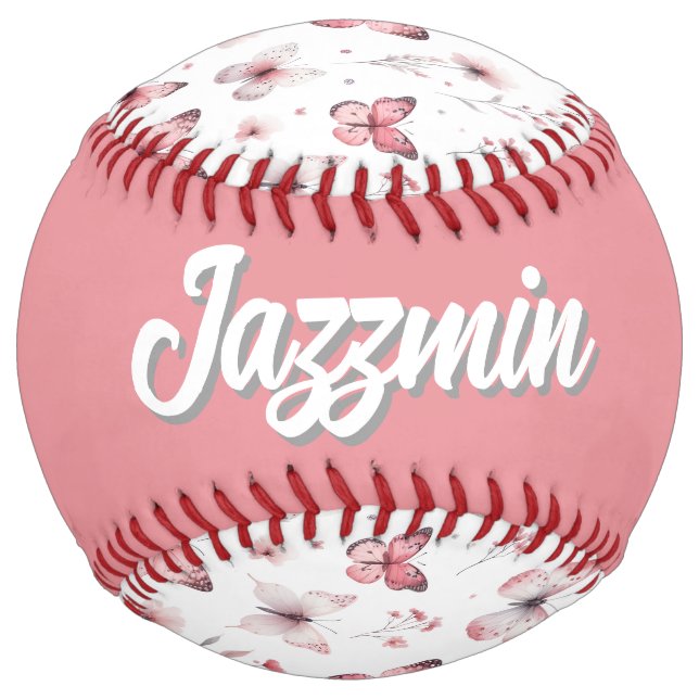 Pink Butterflies (personalise) Softball (Back)