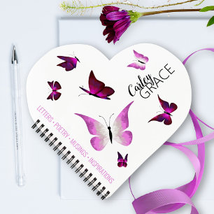 Pink Butterflies Personalised Heart Journal