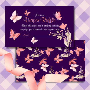 Pink Butterflies Purple Baby Shower Diaper Raffle Enclosure Card