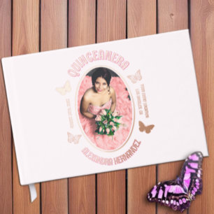 Pink Butterflies Quinceanera Guest Book