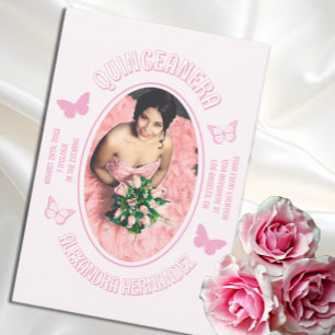 Pink Butterflies Quinceanera Invitation