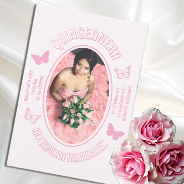 Pink Butterflies Quinceanera Invitation (Creator Uploaded)