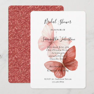 Pink Butterflies Red Glitter Bridal Shower Invitation