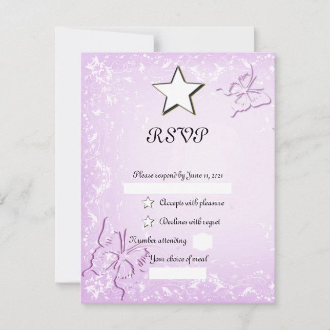 Pink butterflies RSVP card (Front)