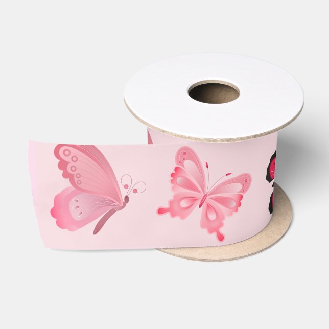Pink Butterflies Satin Ribbon (Spool)