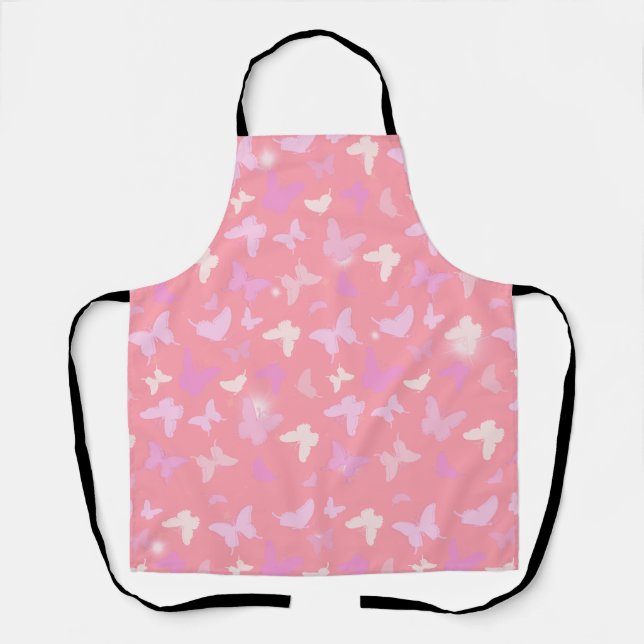 Pink Butterflies Seamless Pattern Apron (Front)