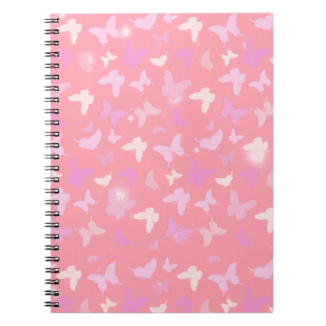 Pink Butterflies Seamless Pattern Notebook (Front)