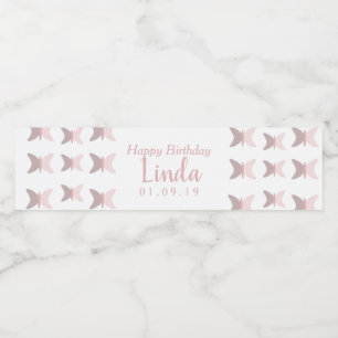Pink Butterflies Simple Happy Birthday Water Bottle Label