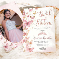 Pink Butterflies Sweet Sixteen 16 Birthday Photo