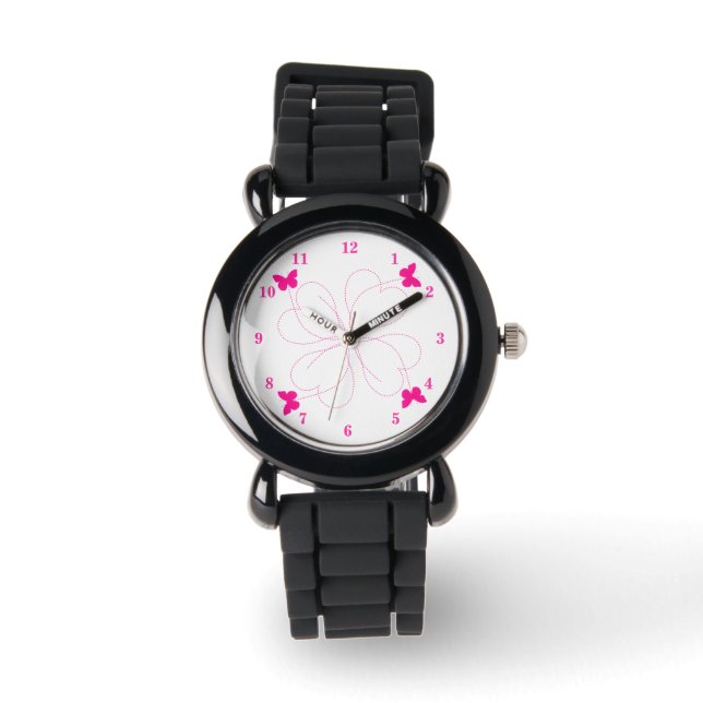 Pink Butterflies Watch - Heart (Front)