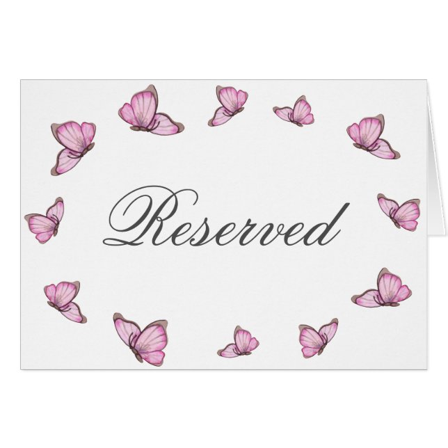 Pink butterflies. Wedding Reserved table card (Front Horizontal)