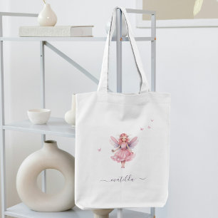 Pink Butterflies Whimsical Fairy Name Tote Bag