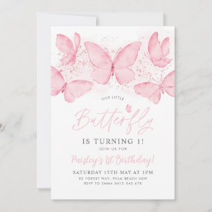 Pink Butterfly 1st Birthday Invitation Baby Girl