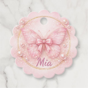 Pink Butterfly 1st Birthday Thank You Scalloped Favour Tags