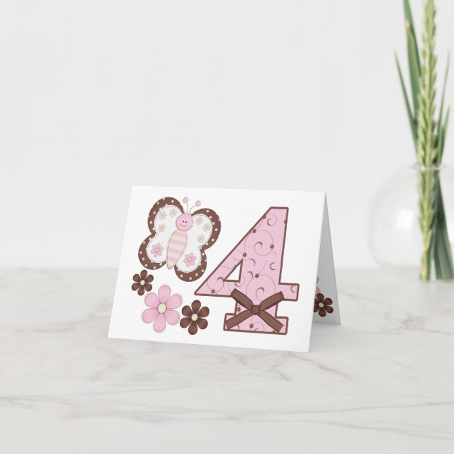 Pink Butterfly 4th Birthday Fill-in Invitation (Front)