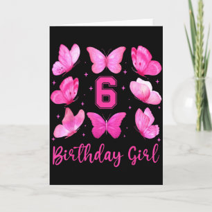 Pink Butterfly 6th Birthday Girl Coquette 6 Year O Card