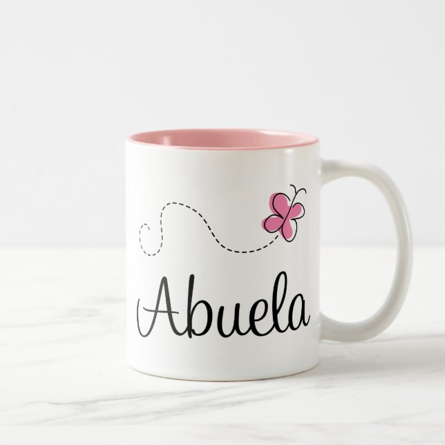 Pink Butterfly Abuela Gift Tee Two-Tone Coffee Mug (Right)