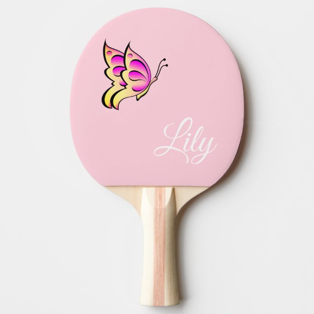 pink  butterfly - add name ping pong paddle (Front)