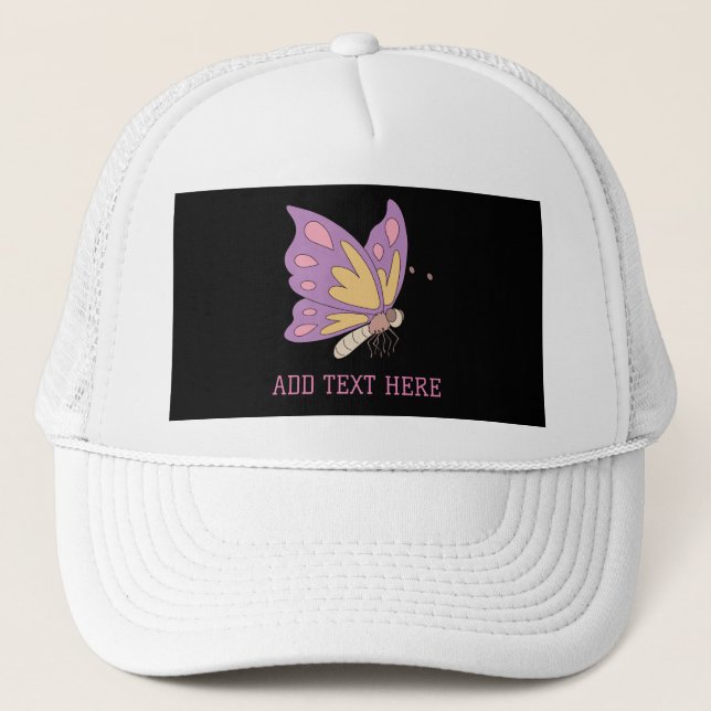 Pink Butterfly Add Text Printed Beautiful Stylish Trucker Hat (Front)