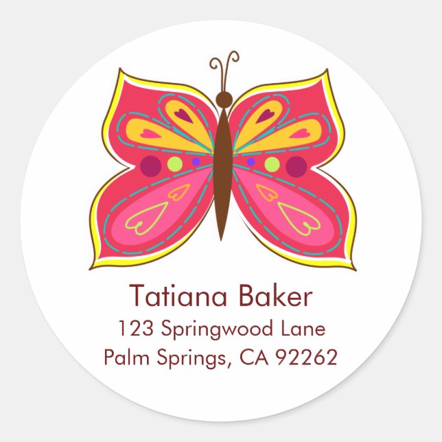 Pink Butterfly Address Labels (Front)