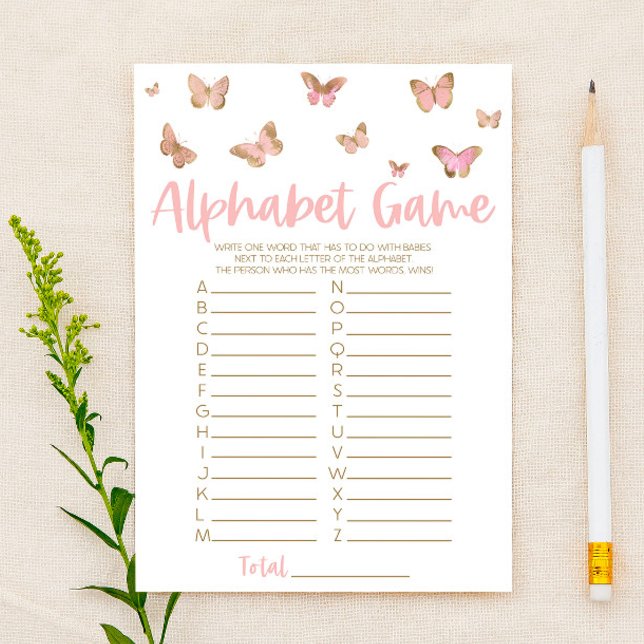 Pink Butterfly Alphabet Baby Shower Game Stationery (Creator Uploaded)