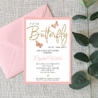 Pink Butterfly and Glitter Baby Shower Invitation