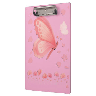 Pink Butterfly and Hearts Cute Photo Notebook Clipboard